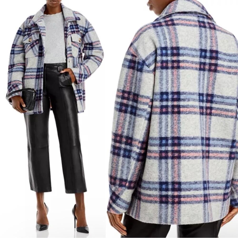 NWT Aqua Gray Plaid Button Down Wool Blend Coat Jacket Buffalo check size small